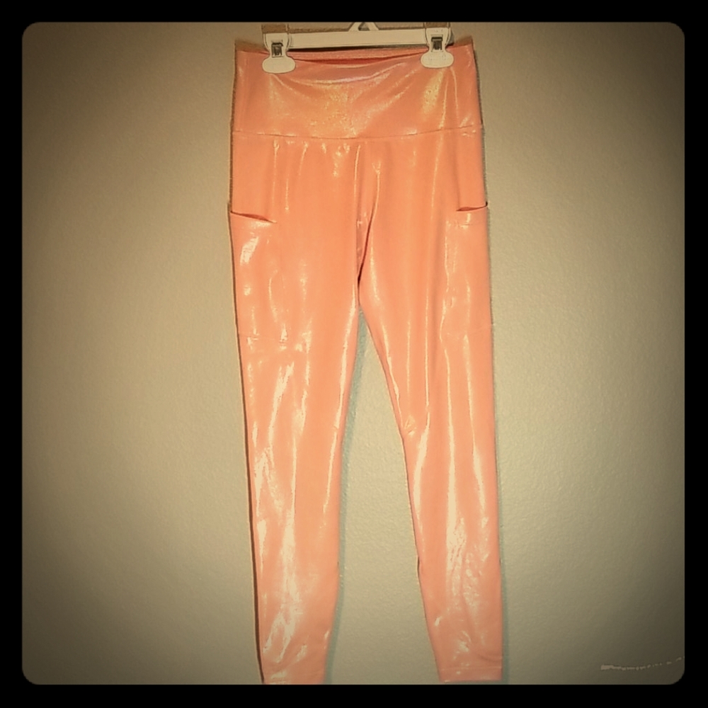 Pink Shimmer Curves N Combatboots Leggings size S